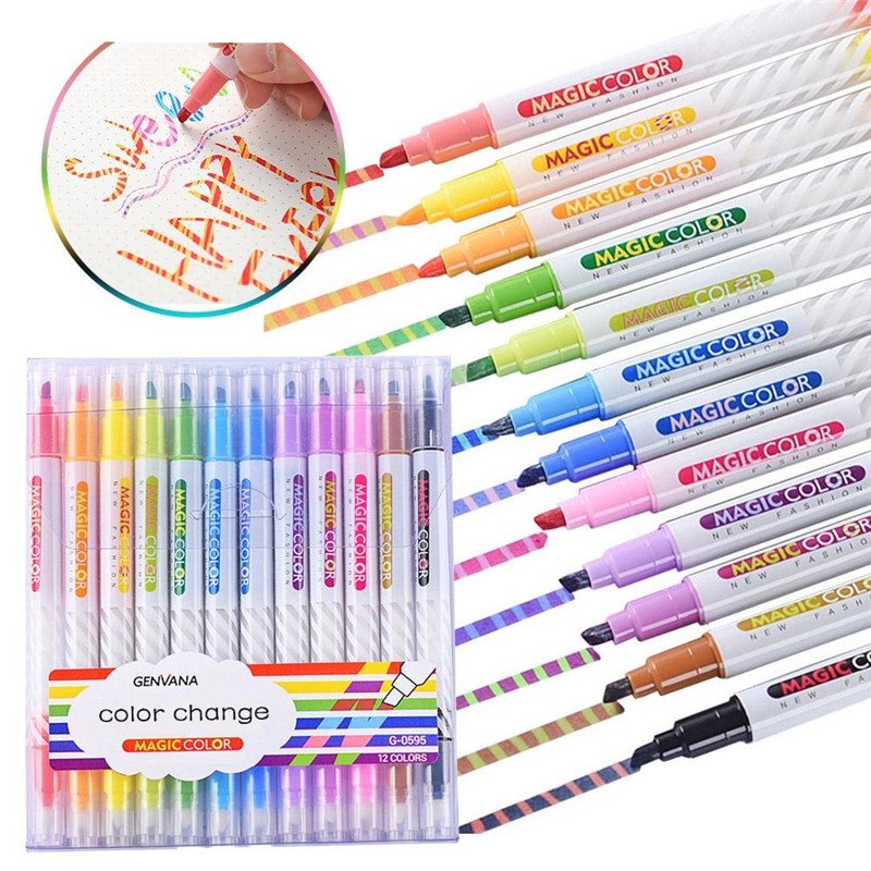12pcs Doub Konsèy Chanje Highlighters