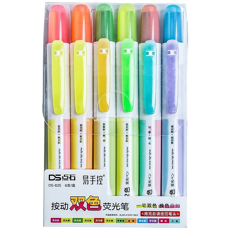 2 Koulè nan 1 Tip Retractable Highlighter