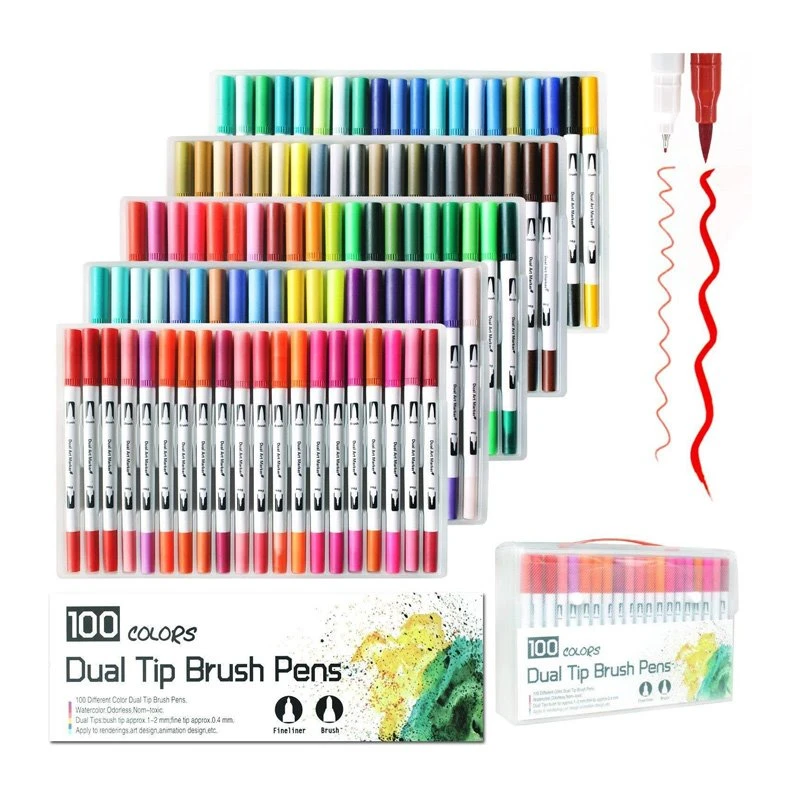 Doub Tip Watercolor Bwòs Marker Pen Set